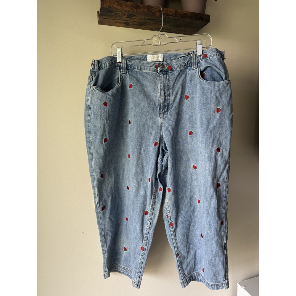 Vintage CJ Banks Strawberry Embroidered Jeans Cottagecore Fairycore Crop 20W